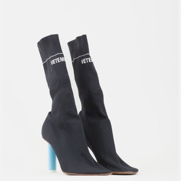 Vetements Black Sock Heels with Vibrant Blue Stiletto - Picture 4 of 11